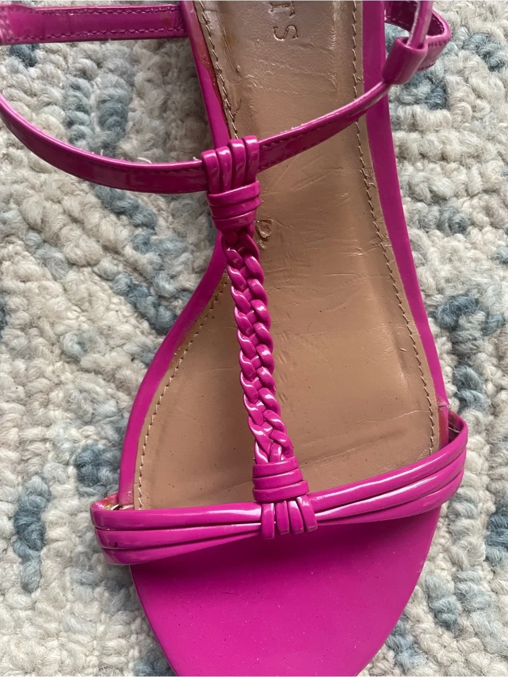 Talbots Womens Bright Fuchsia Braided T-Strap Heeled Sandals Wedges Size 9.5